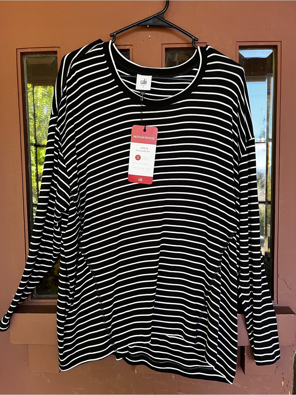 Cabi Crosswalk Tee "Moulin Rouge" collection.oversized,black white top small